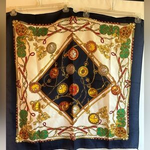 REGENCY STYLE NAVY BOARDER MULTI COLORS WITH POCKET WATCHES POLYESTER SCARF